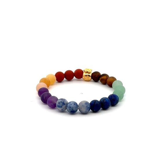 18K Gold Money Bag Lucky Charm Bracelet Gemstones Natural Matte Chakra 6mm - Picture 4 of 5